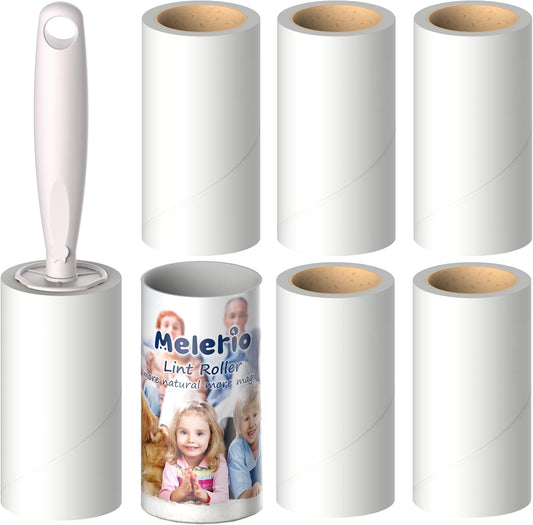 MELERIO Lint Rollers 6 Refills Full 420 Sheets with Protective Cover,1 handle with 6 Extra Sticky Lint Roller Set for Clothes, Sofa, Bed and Carpet, Lint Roller for Pet hair, Cat Hair, Dog Hair, Dust - Comfort Style
