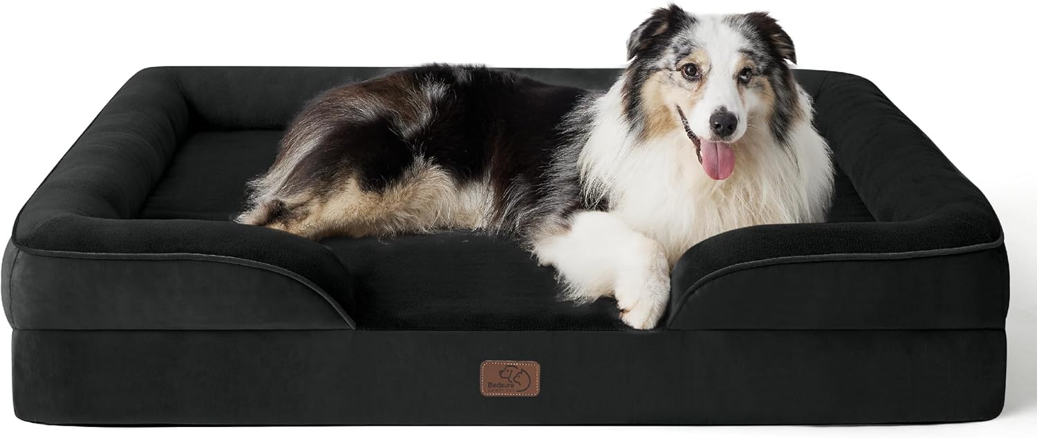 Bedsure Dog Sofa Bed Extra Large - Washable Orthopedic Dog Beds and Couch with Removable Flannel Zipper Cover, XL Waterproof Human Dog Bed for Adults, 106x80x16cm - Comfort Style