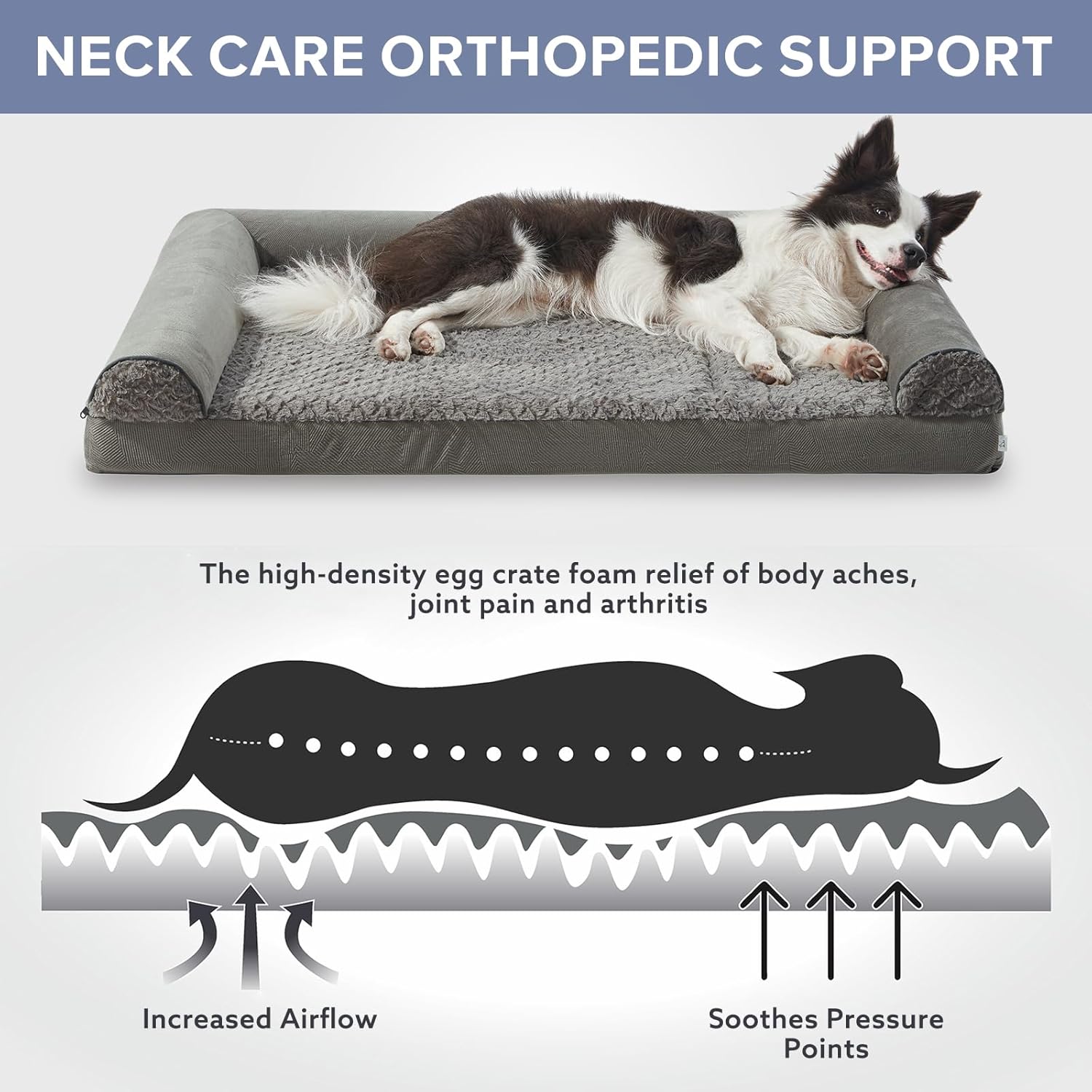FURTIME Large Dog Bed(89 x 64cm), Orthopedic Memory Foam Dog Beds Sofa with Removable Flannel Cover, Washable Pet Bed, Good for Doberman Pinscher, Sheltie, Border Collie, Australian Herding Dog - Comfort Style