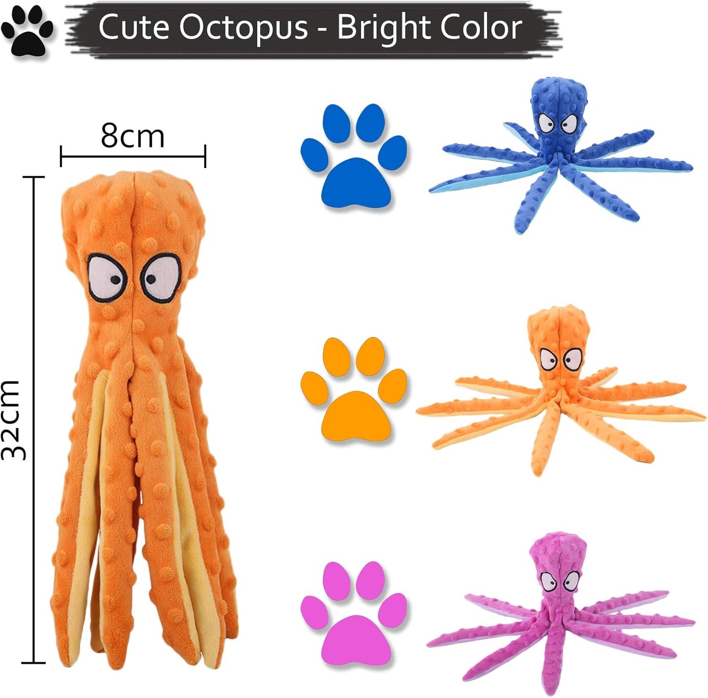 Acehome Squeaky Dog Interactive Play Toy,No Stuffing Octopus Dog Chew Toy with Crinkle Paper for Medium and Large Dog Playing(Blue) - Comfort Style