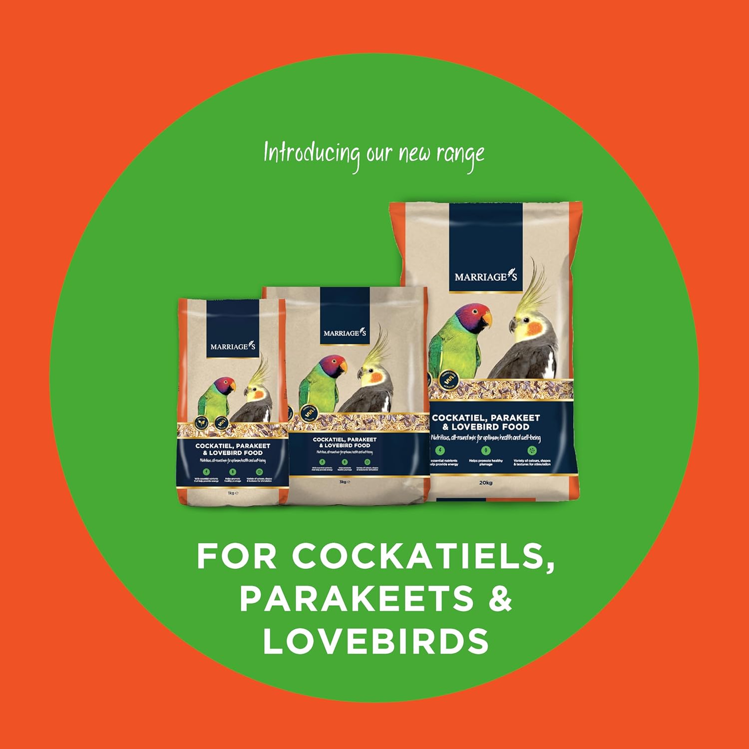 Marriages - Lovebird Food, Cockatiel Seed Mix, Parakeet Bird Seed with Oats, Nyjer Seed and Millet, Wholesome, Packed with Fibre and Protein (3kg)