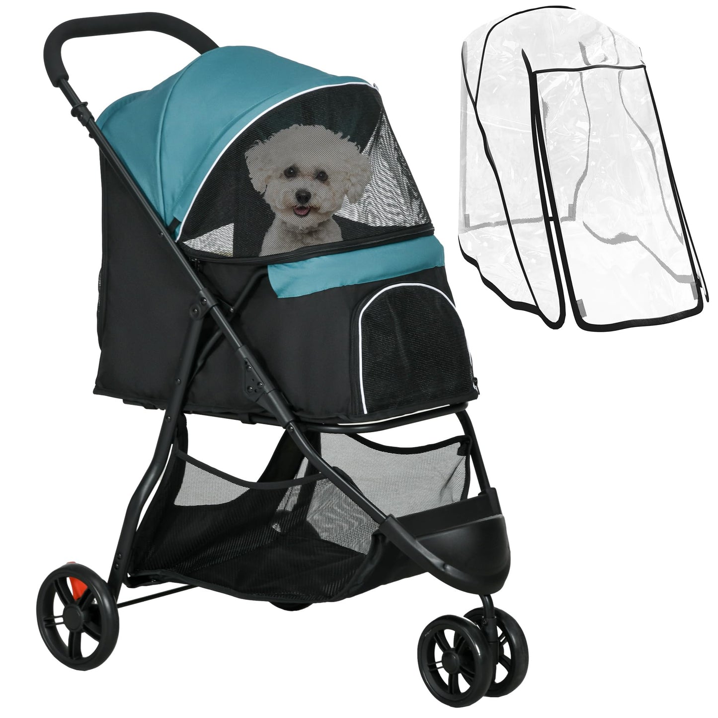 PawHut Dog Pram with Rain Cover Pet Stroller, Foldable Dog Pushchair for Small and Miniature Dogs, Cats - Khaki
