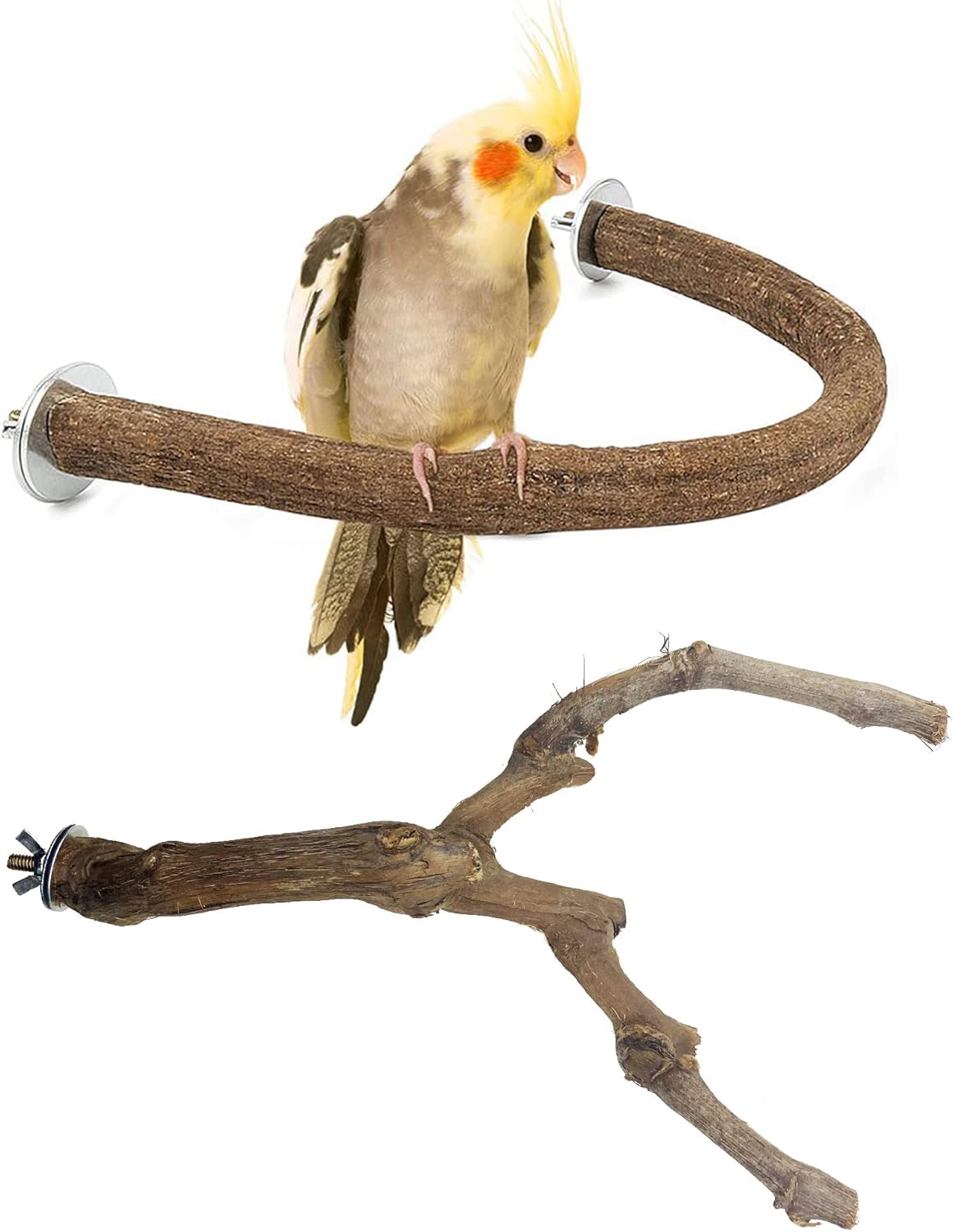 Allazone 5 PCS Natural Wooden Parrot Stand Bird Perch Stand Grape Stick Hanging Multi Branch Perch for Parrots, Bird Cage Accessories - Comfort Style