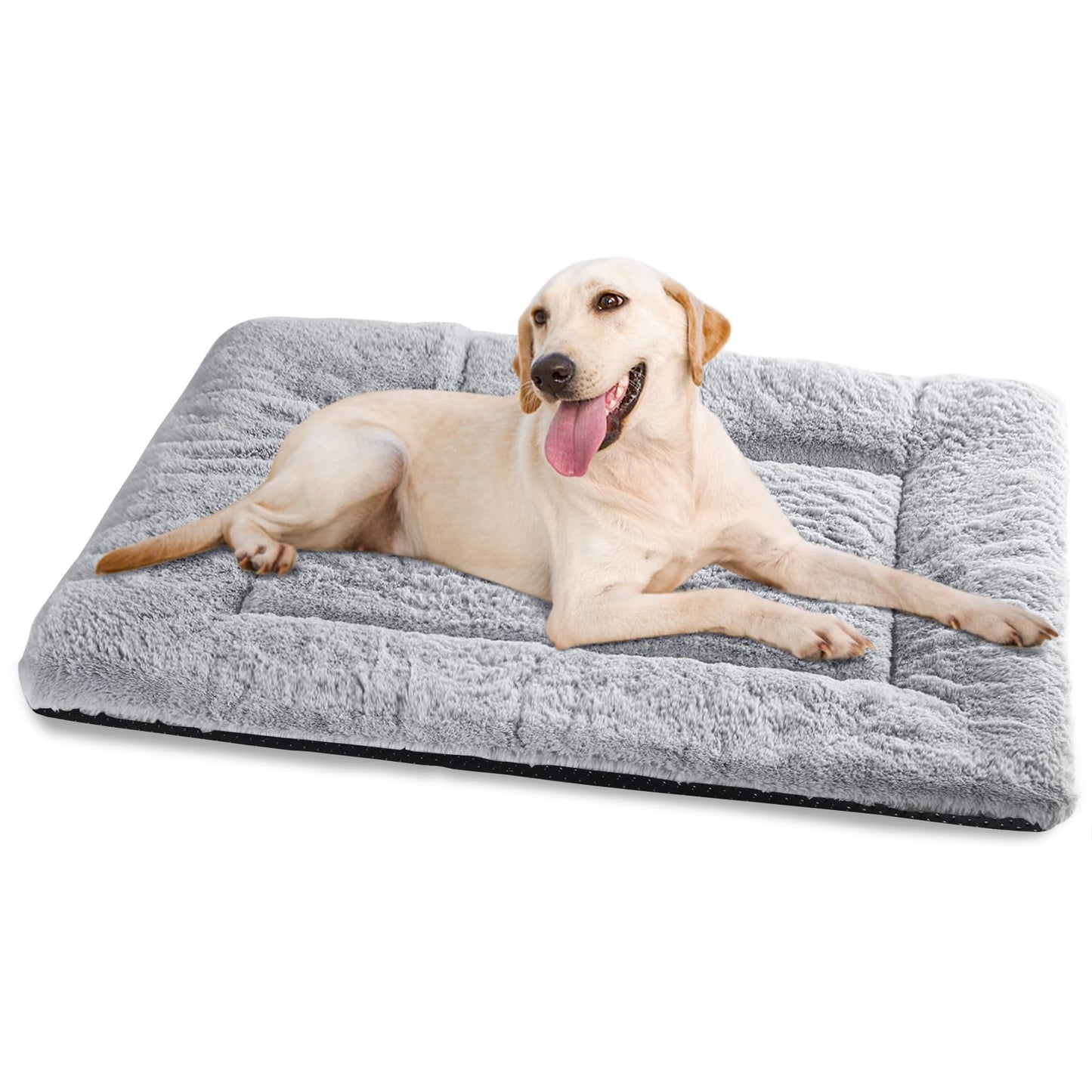 Baodan Washable Dog Bed for Medium Large Dogs Cats, Soft Dog Crate Mattress Mat, Fluffy Comfortable Pet Beds Pad Cushion- XL 106x71 cm, Grey