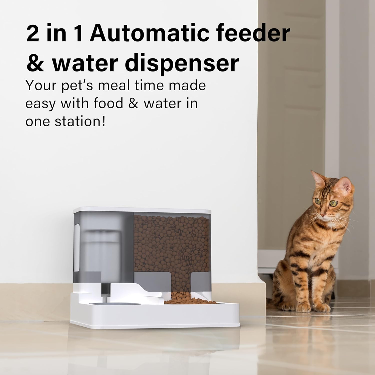 Automatic Food Feeder and Waterer Set 3.2L, 2 Packs Automatic Feeder and Waterer Set,Plastic Dog Food Dispenser and Dog Water Dispenser for Small&Medium Dogs Cats 30x15.5x25cm - Comfort Style