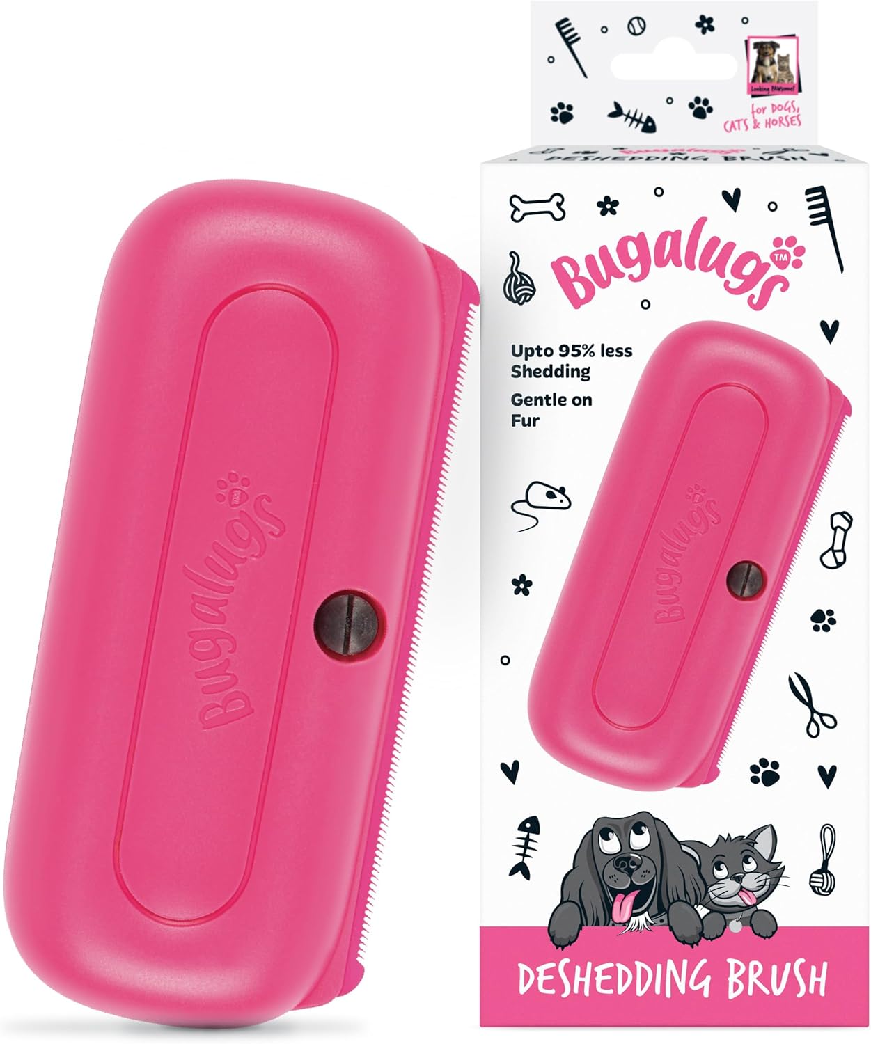 Bugalugs Deshedding Brush for Dogs, Cats, Horses - Pet Grooming Tool that is Gentle & Effective With Wide Shallow Comb for Dog, Cat and Horse