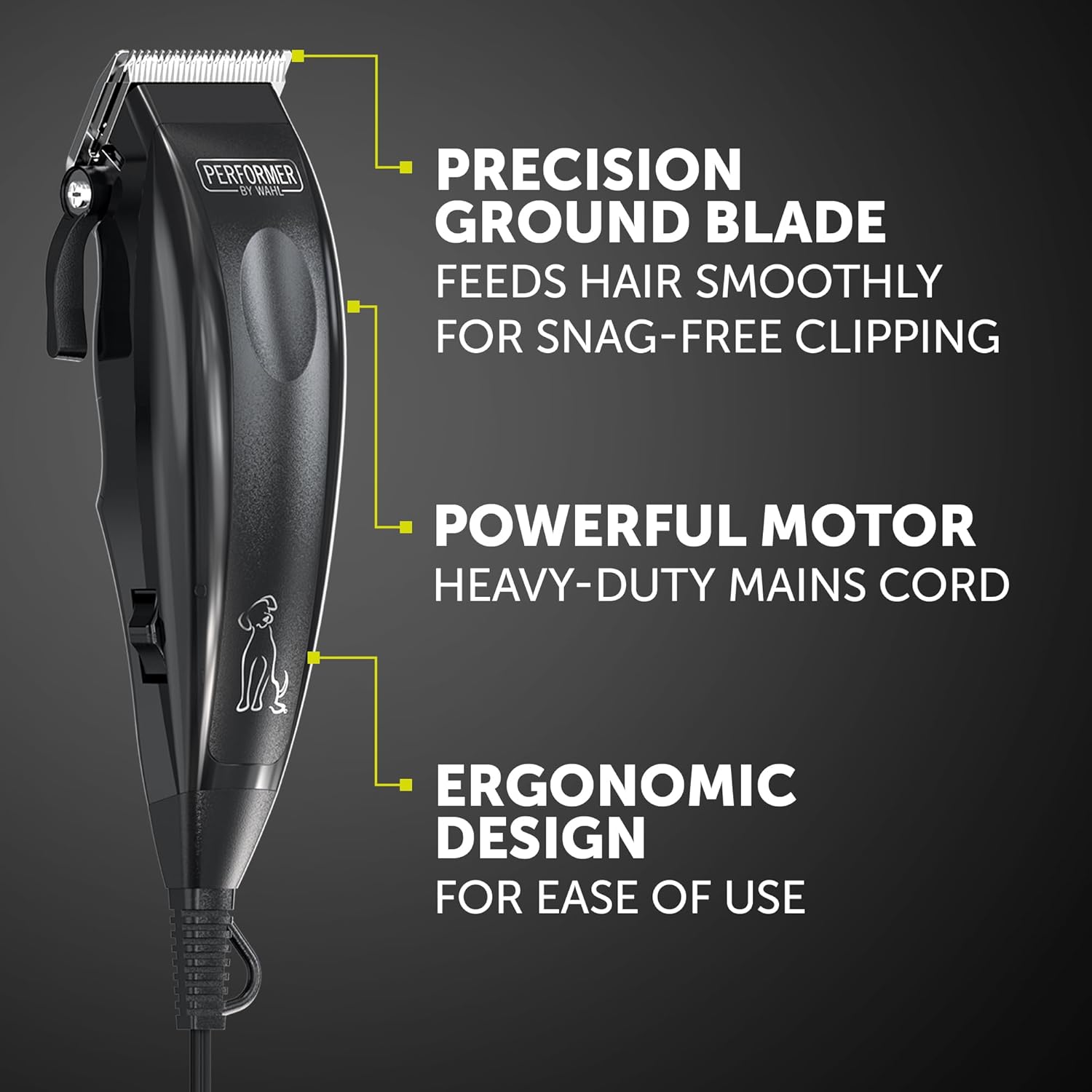 Wahl Performer Pet Clipper, Corded Dog Clippers, Full Coat Grooming Kit, High Carbon Steel Blades, Grooming Pets at Home, Powerful and Quiet, 4 Attachment Combs (3,6,9,13 mm)