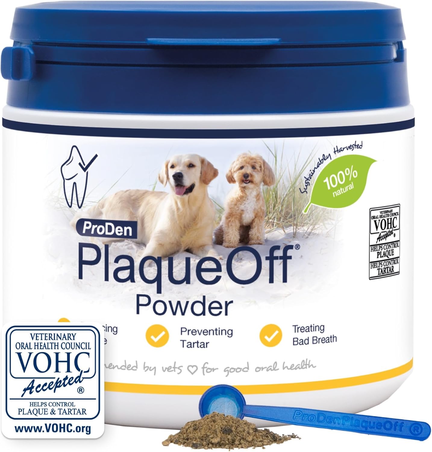 ProDen PlaqueOff 100% Natural Tartar & Bad Breath Remover for Dogs 420g Dental Powder with 20 Mini Bones - Bundle for Healthy Teeth & Fresh Breath - Comfort Style