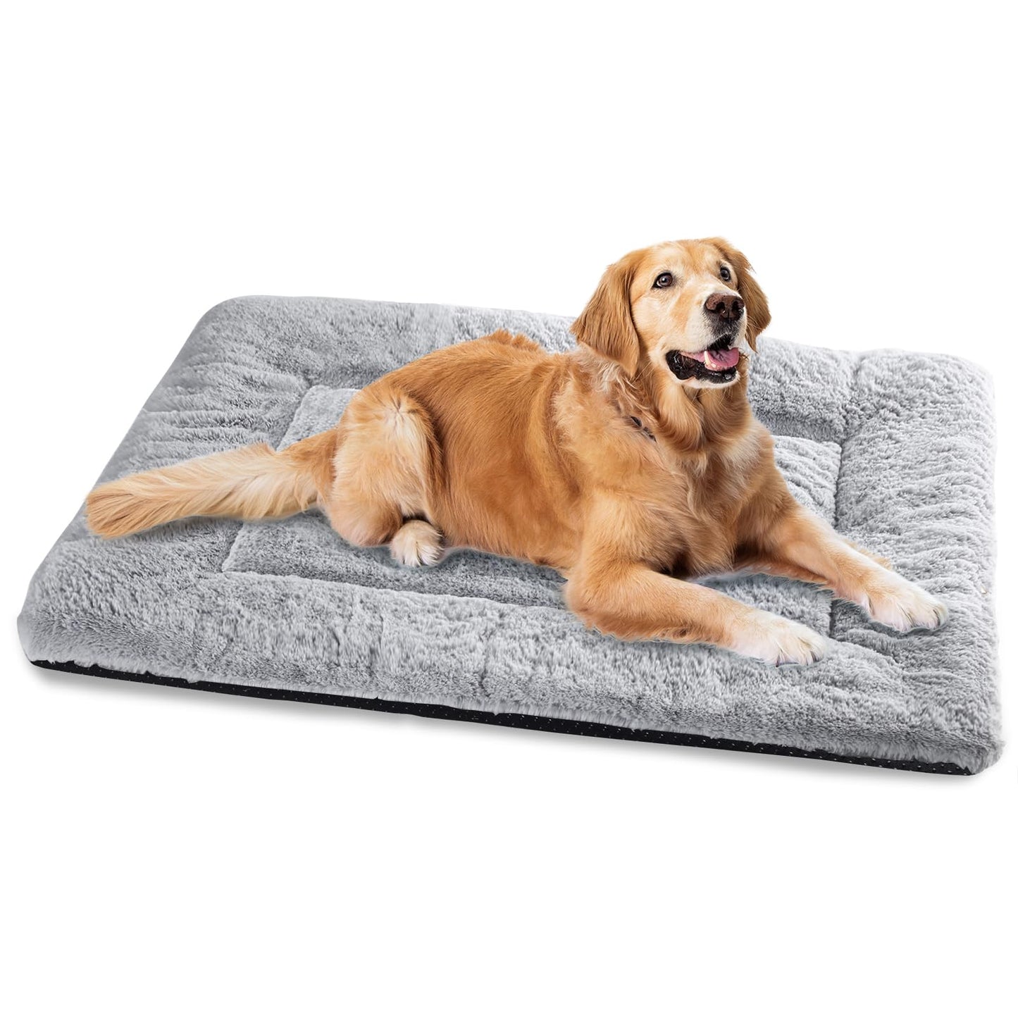 Baodan Washable Dog Bed for Medium Large Dogs Cats, Soft Dog Crate Mattress Mat, Fluffy Comfortable Pet Beds Pad Cushion- XL 106x71 cm, Grey