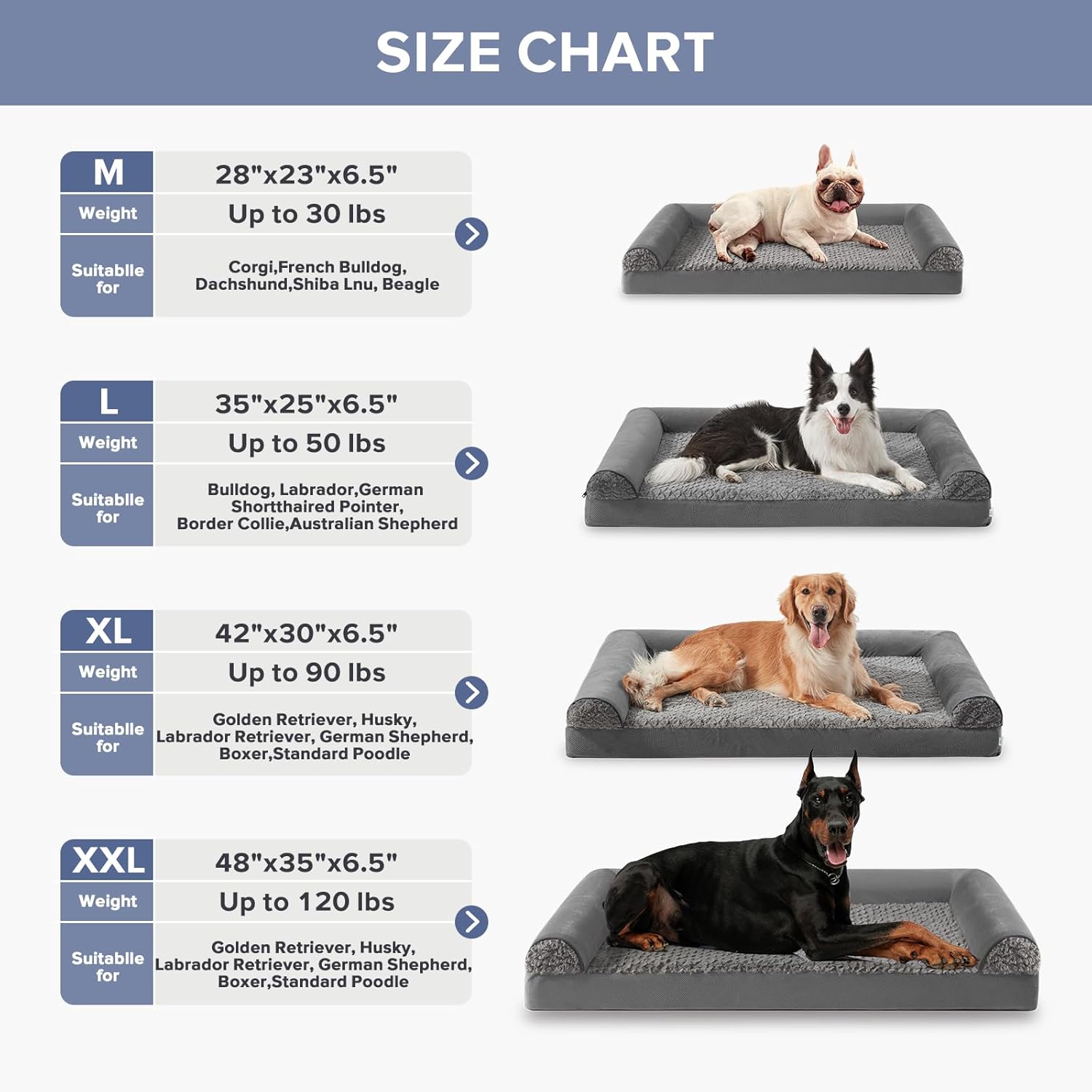FURTIME Large Dog Bed(89 x 64cm), Orthopedic Memory Foam Dog Beds Sofa with Removable Flannel Cover, Washable Pet Bed, Good for Doberman Pinscher, Sheltie, Border Collie, Australian Herding Dog - Comfort Style