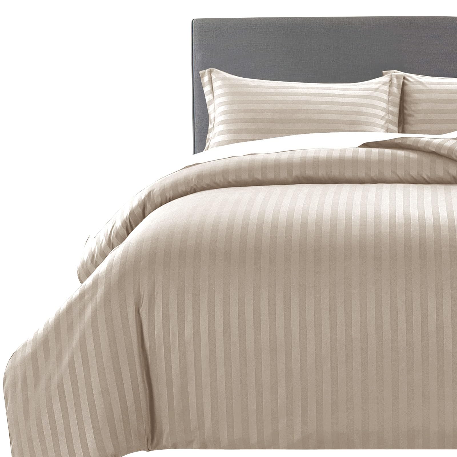 MOONLIGHT20015 Duvet Set Reversible Stripes Satin Double Bedding Set with 2 Pillowcases Soft Hypoallergenic Duvet Cover - Comfort Style