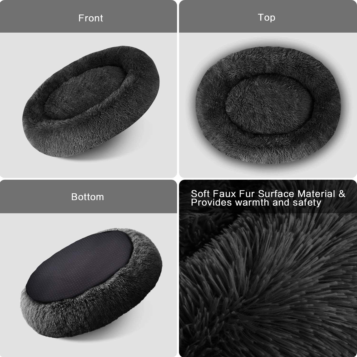 MFOX Calming Dog Bed Cat Bed Donut, Faux Fur Donut Cuddler Washable Self-Warming Pet Bed, Large Round Plush Dog Bed for Small/Medium/Large Dogs(60cm/80cm/90cm/110cm) - Comfort Style