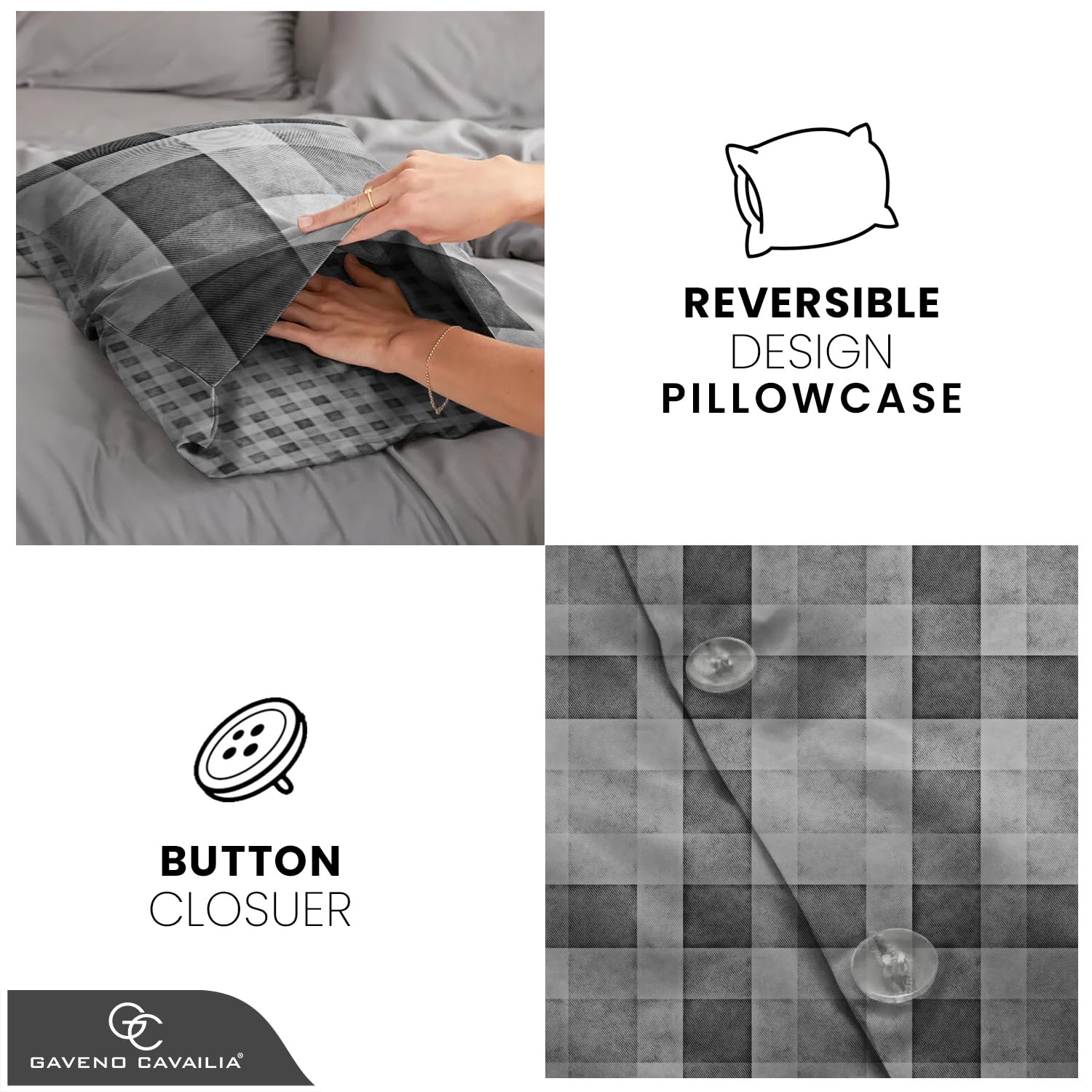 Gaveno Cavailia Luxury DENIM CHECK Bed Set with Duvet Cover and Pillow Cases, Polyester-Cotton - Comfort Style