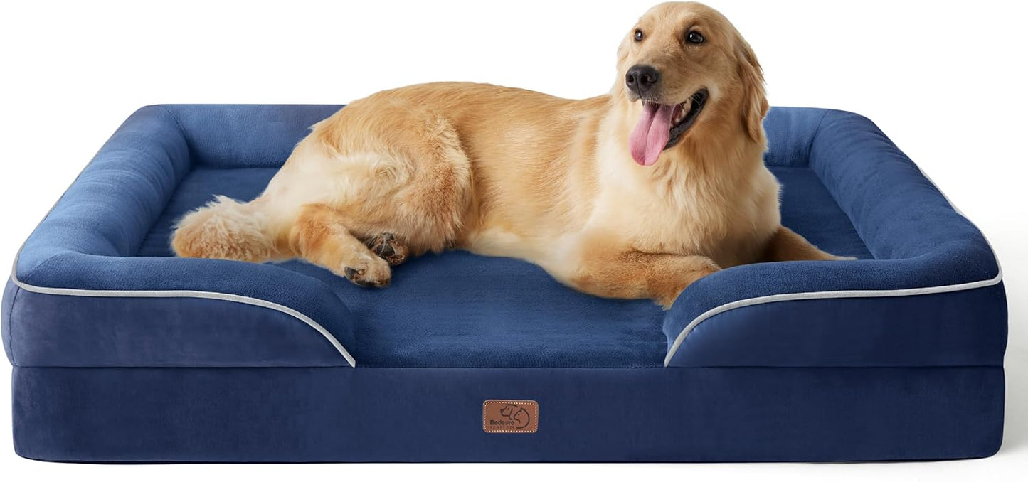 Bedsure Dog Sofa Bed Extra Large - Washable Orthopedic Dog Beds and Couch with Removable Flannel Zipper Cover, XL Waterproof Human Dog Bed for Adults, 106x80x16cm - Comfort Style