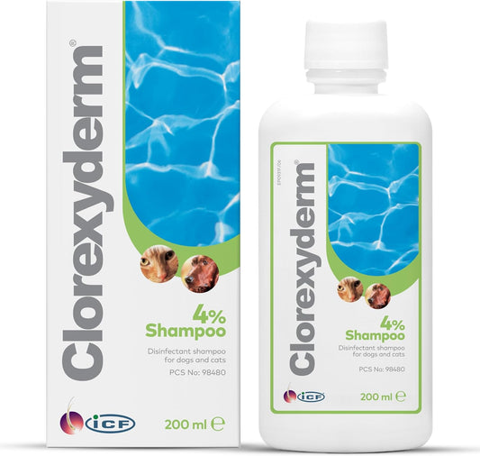 ICF | Clorexyderm 4% Dog Shampoo for Itchy Skin Relief | Anti Itch + Antifungal + Antibacterial Shampoo for Pets with Sensitive Skin 200ml