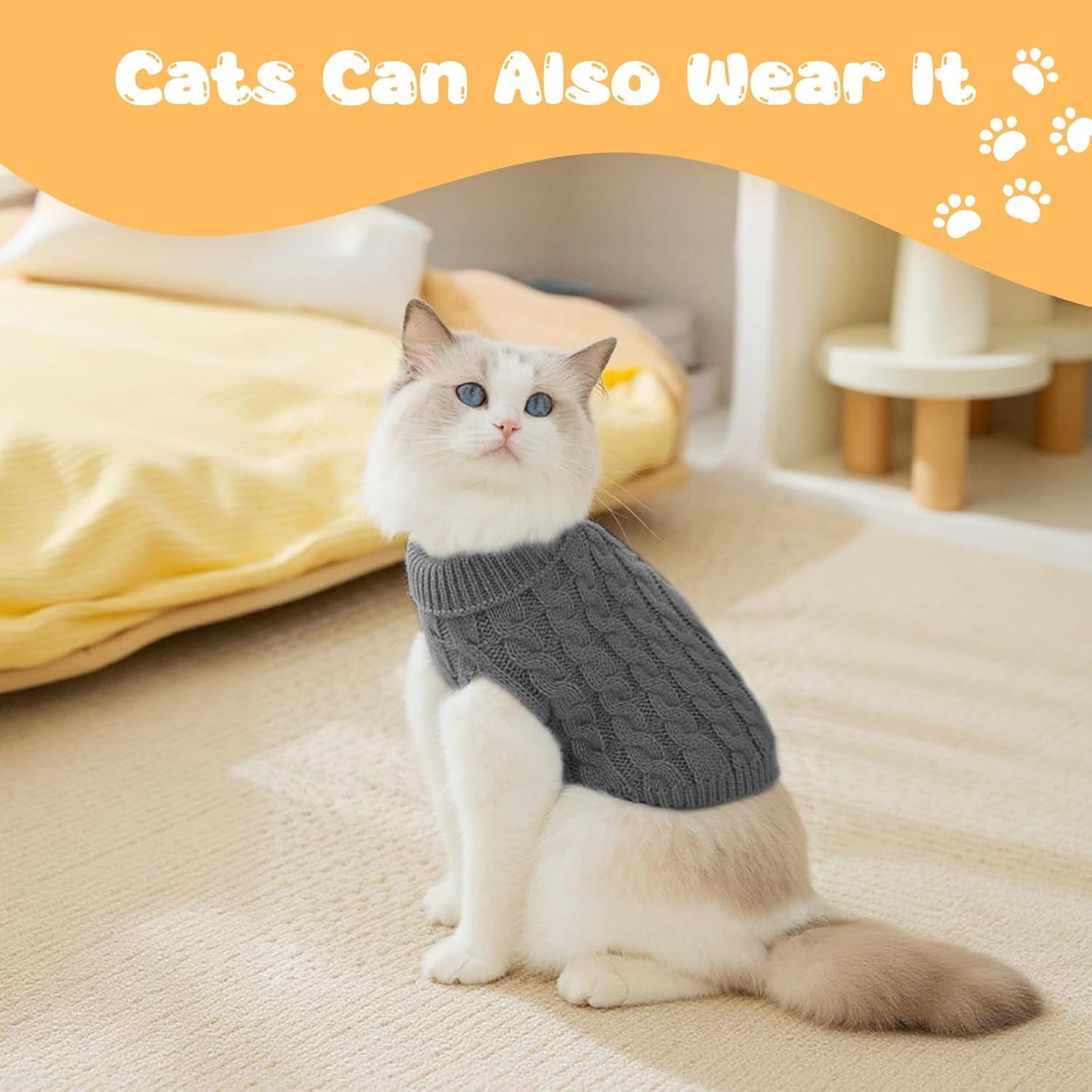 Fiohiros Dog Jumpers Knitted Turtleneck, Warm Winter Dachshund Jumper Cute, Apparel Puppy Twist Striped Vest Dog Clothes for Dogs Cats