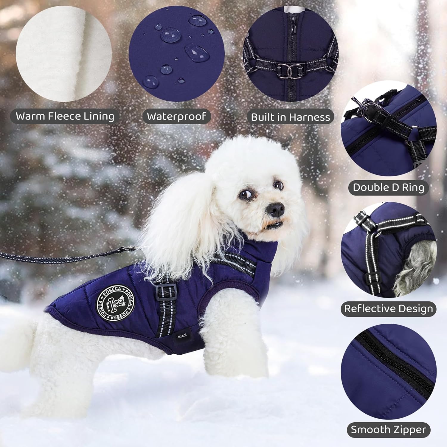 Poseca Dog Clothes for Small Dogs Dog Coat Waterproof Winter Jacket Warm Vest Dog Clothes Dog Coat Warm Winter Dog Jacket with Dog Harness for Small Medium Large Dogs - Comfort Style