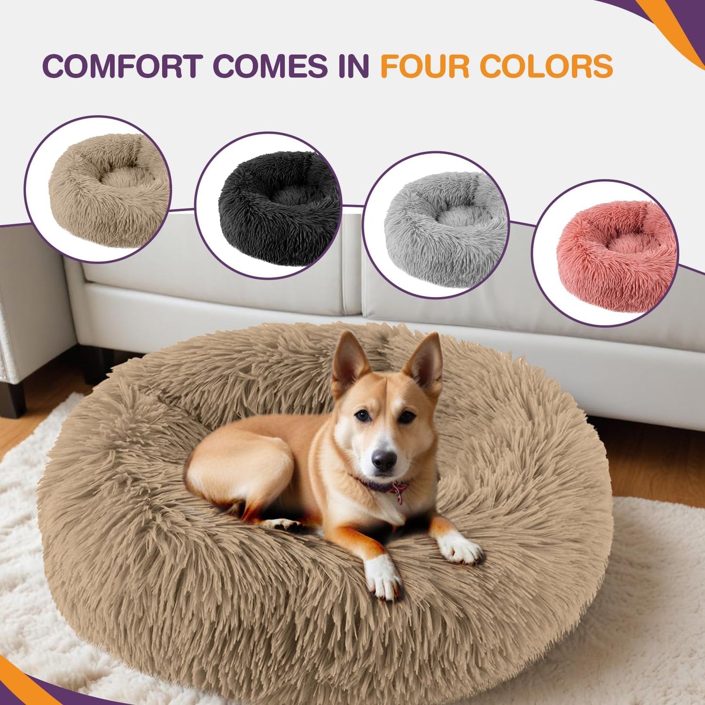 ELYF 50cm Dark Grey Donut Cat Beds for Indoor Cats Clearance, Kitten Bed and Puppy Bed with Anti-Slip Waterproof Bottom, Fluffy Cosy Pet Bedding & Furniture for Small Dog Bed Clearance, Large Cat Bed - Comfort Style