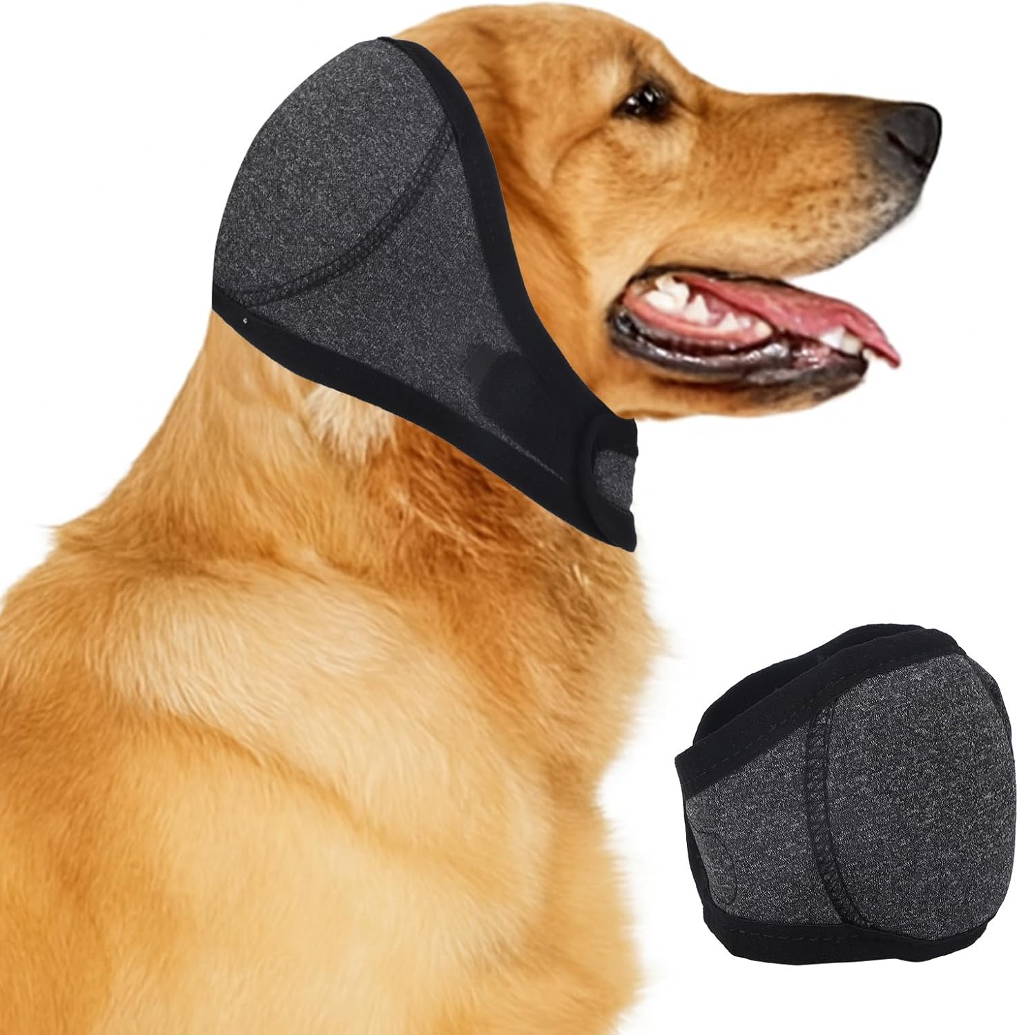 BOXOB Dog Ears Cover, Adjustable Dog Ear Muffs Noise Protection Comfortable Quiet Dogs Calming Hood Ear Head Wrap Cups Shower Cap Pet Supplies for Bath Grooming Thunder Fireworks (S)