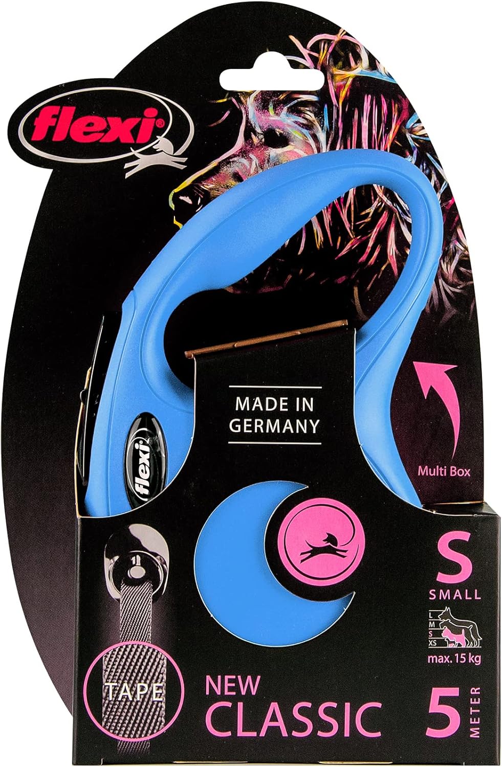 Flexi New Classic Tape Blue Large 8m Retractable Dog Leash/Lead for dogs up to 50kg/110lbs - Comfort Style