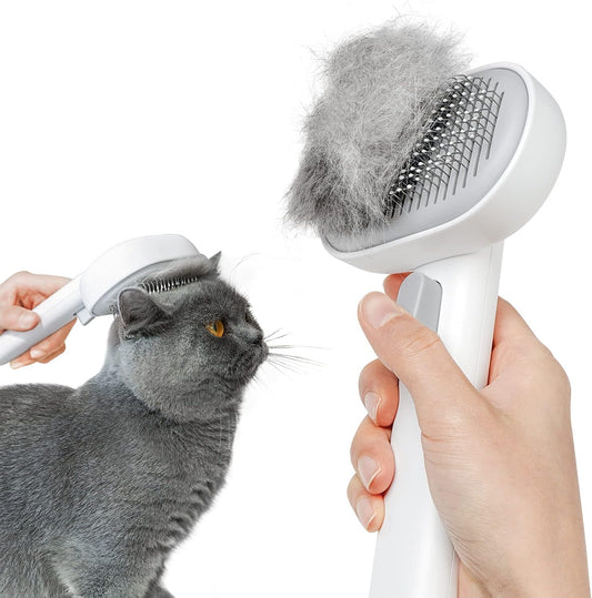 aumuca Cat Brush with Release Button, Cat Grooming Brush for Long or Short Haired Cats, Cat Hair Brush for Shedding Cat Comb for Pets Removing Loose Fur and Massage, White - Comfort Style