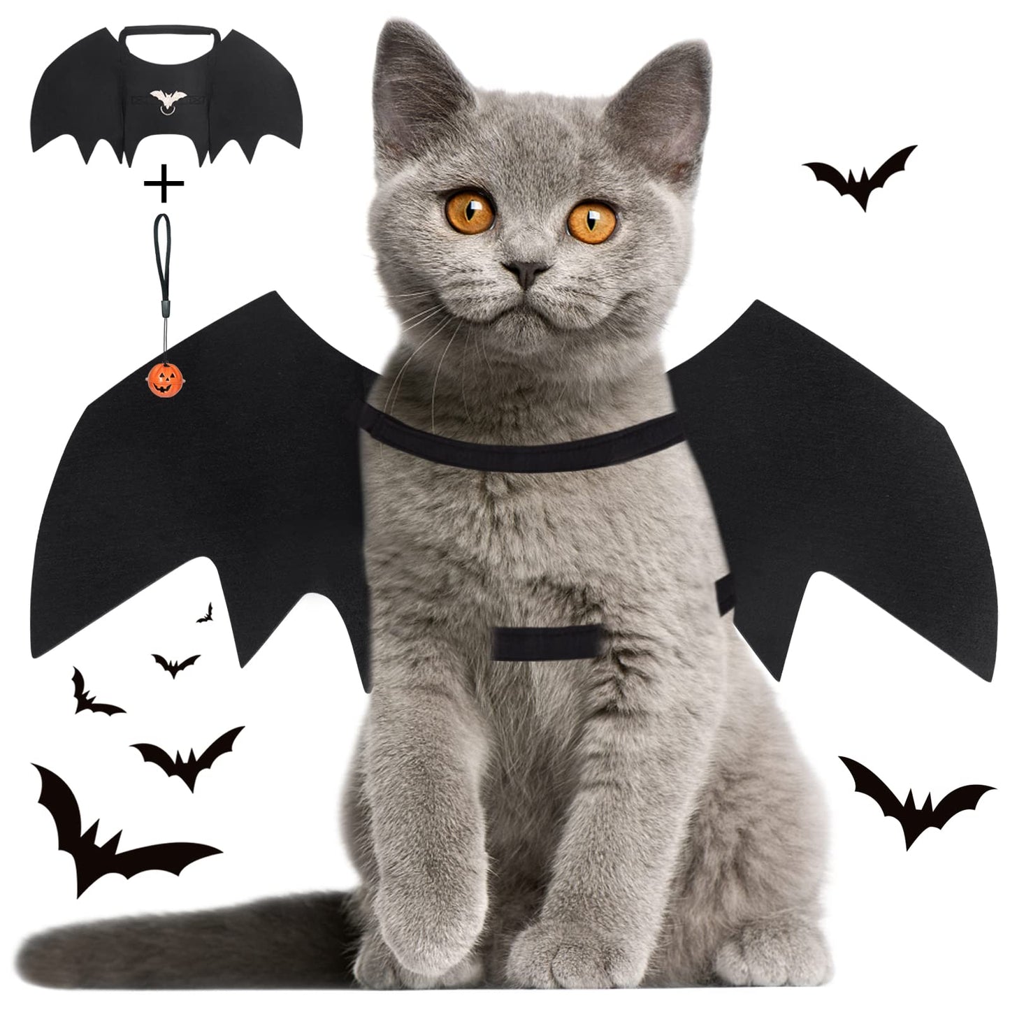 Vivifying Dog Bat Wings, Dog Halloween Costumes for Medium Dogs with Pumpkin Bell, Adjustable Pet Cosplay Costumes(Neck：12.6-20.5 in/Chest：13.5-24.4 in)