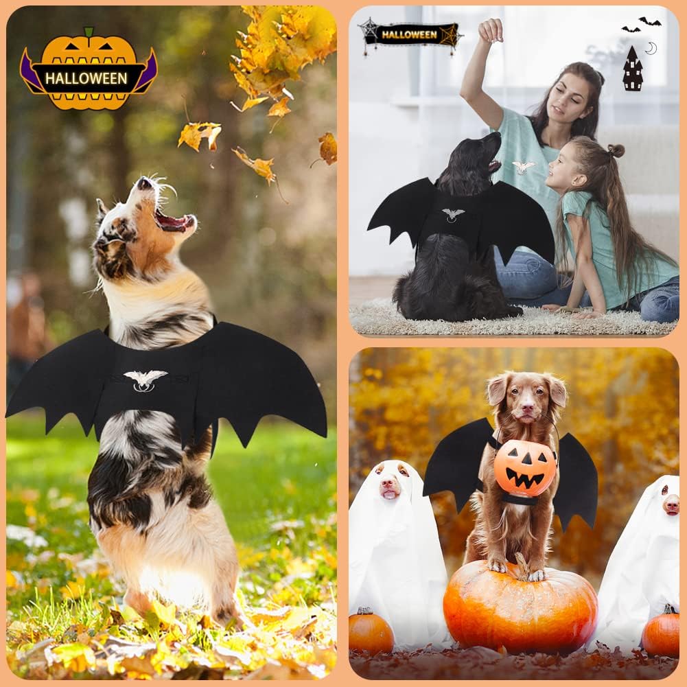 Vivifying Dog Bat Wings, Dog Halloween Costumes for Medium Dogs with Pumpkin Bell, Adjustable Pet Cosplay Costumes(Neck：12.6-20.5 in/Chest：13.5-24.4 in)