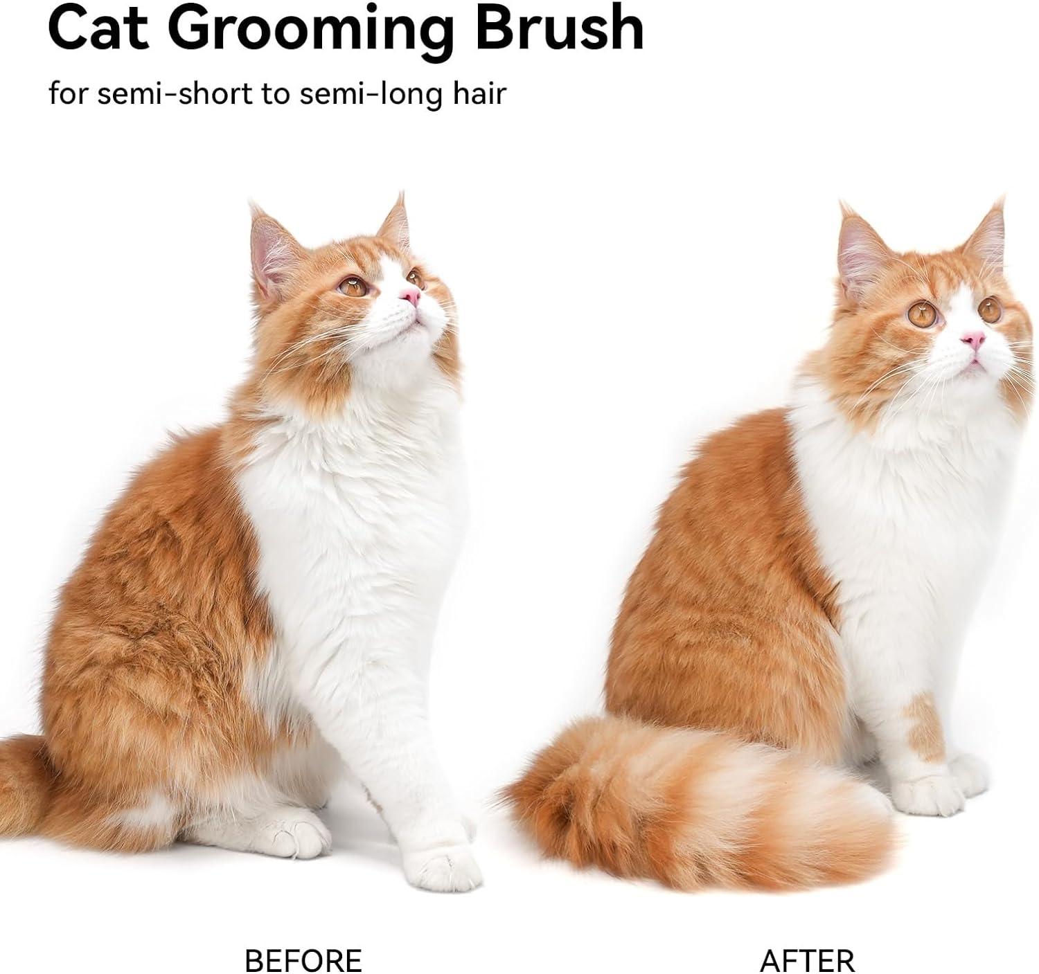 aumuca Cat Brush with Release Button, Cat Grooming Brush for Long or Short Haired Cats, Cat Hair Brush for Shedding Cat Comb for Pets Removing Loose Fur and Massage, White - Comfort Style