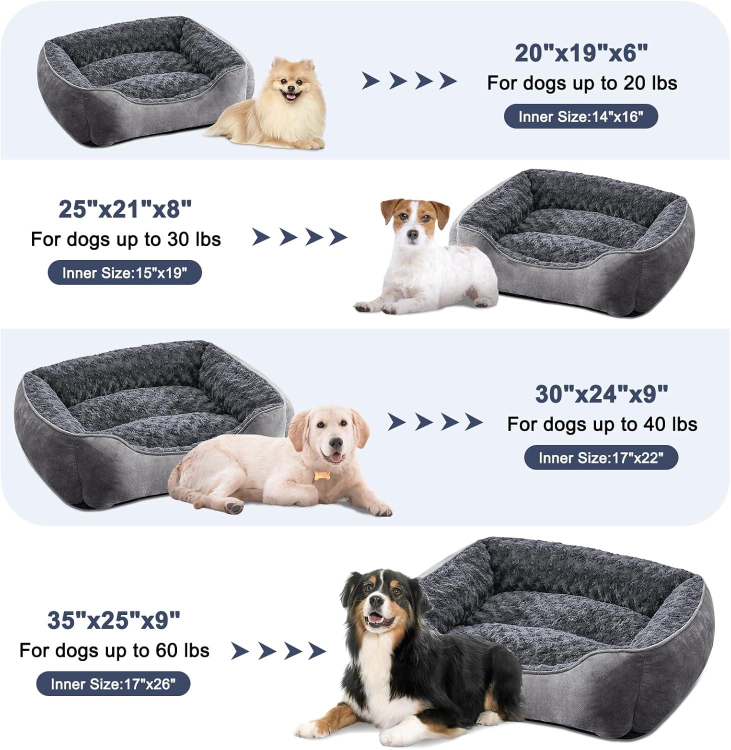 JOEJOY Dog Bed Medium - Washable Dog Bed Anti-Anxiety Dog Bed Soft Plush Dog Bed Rectangle Non-Slip Bottom Pet Bed - Small | Medium | Large Size Mattress Mat For Dog, Grey - Comfort Style
