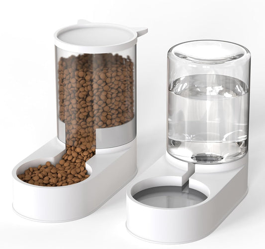 Automatic Food Feeder and Waterer Set 3.2L, 2 Packs Automatic Feeder and Waterer Set,Plastic Dog Food Dispenser and Dog Water Dispenser for Small&Medium Dogs Cats 30x15.5x25cm - Comfort Style