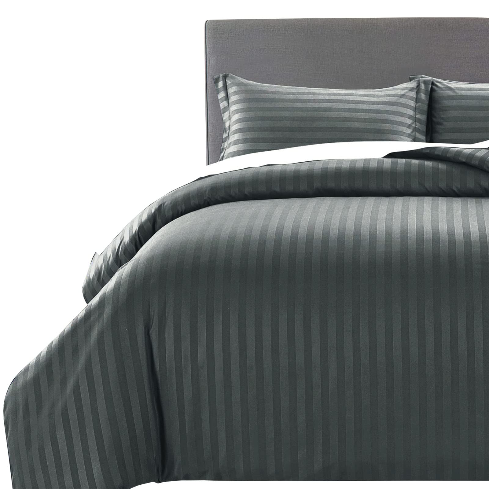 MOONLIGHT20015 Duvet Set Reversible Stripes Satin Double Bedding Set with 2 Pillowcases Soft Hypoallergenic Duvet Cover - Comfort Style