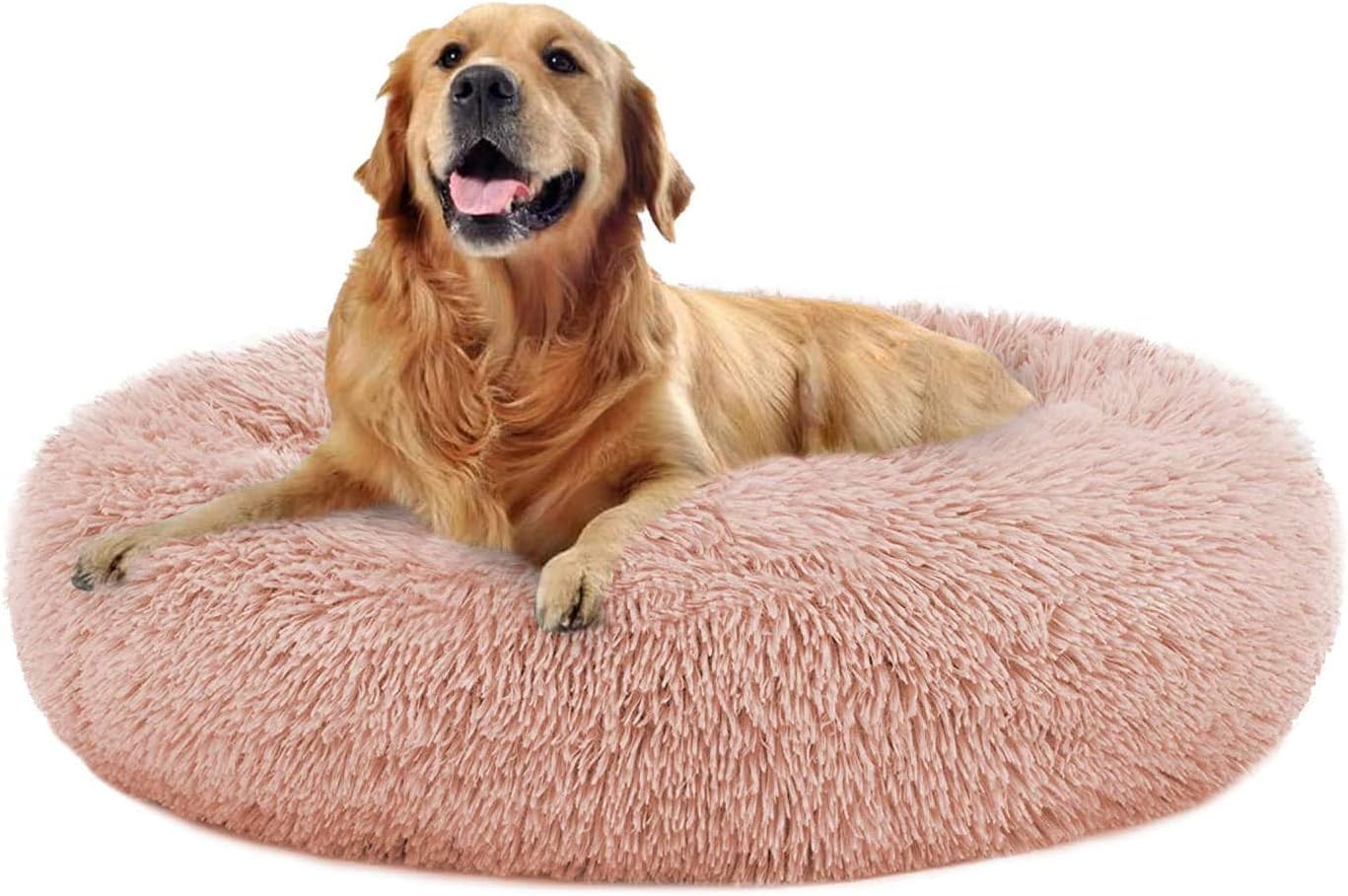 MFOX Calming Dog Bed Cat Bed Donut, Faux Fur Donut Cuddler Washable Self-Warming Pet Bed, Large Round Plush Dog Bed for Small/Medium/Large Dogs(60cm/80cm/90cm/110cm) - Comfort Style