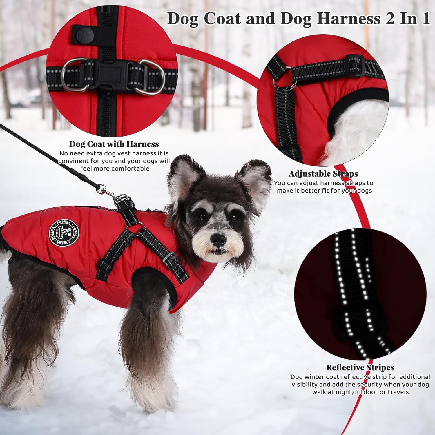 Poseca Dog Clothes for Small Dogs Dog Coat Waterproof Winter Jacket Warm Vest Dog Clothes Dog Coat Warm Winter Dog Jacket with Dog Harness for Small Medium Large Dogs - Comfort Style