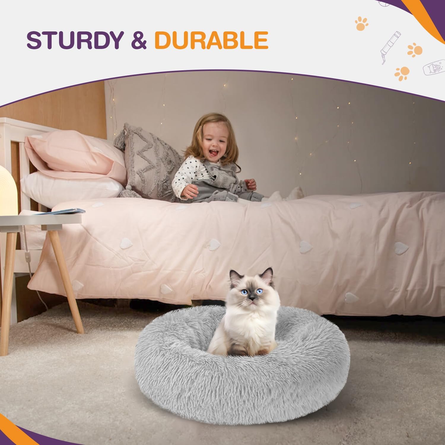 ELYF 50cm Dark Grey Donut Cat Beds for Indoor Cats Clearance, Kitten Bed and Puppy Bed with Anti-Slip Waterproof Bottom, Fluffy Cosy Pet Bedding & Furniture for Small Dog Bed Clearance, Large Cat Bed - Comfort Style
