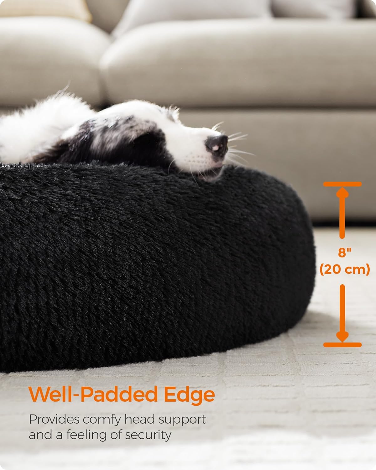 Feandrea Dog Bed, Donut Cat Bed, Fluffy Calming Pet Bed with Removable, Washable Cover, Soft Long Plush, 50 cm, Grey - Comfort Style