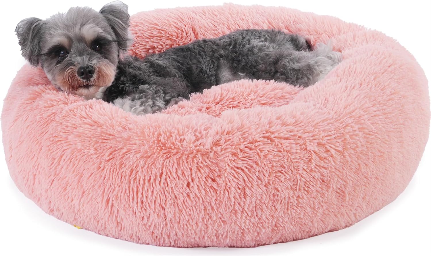 Enjamoy Plush Donut Dog Bed, Calming Round Dog Cat Bed Soft and Fluffy Cuddler Pet Cushion Self-Warming Puppy Beds Machine Washable, Grey 50cm - Comfort Style
