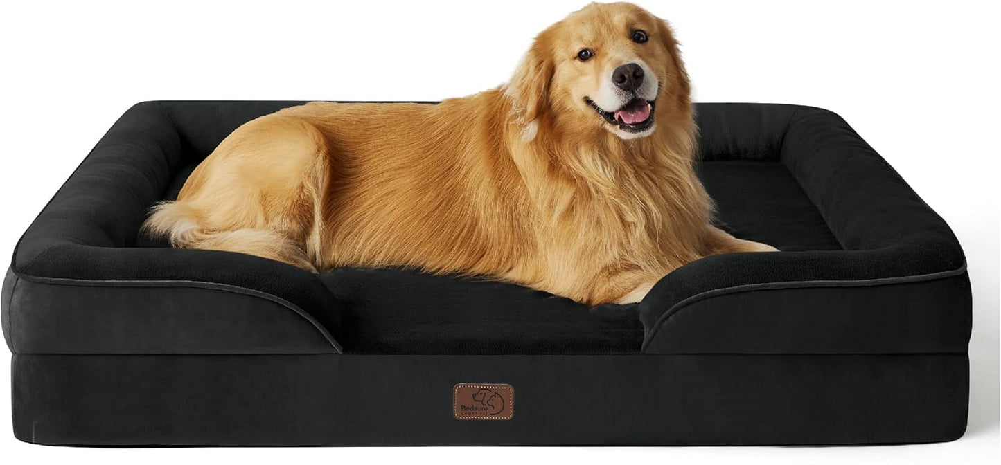 Bedsure Dog Sofa Bed Extra Large - Washable Orthopedic Dog Beds and Couch with Removable Flannel Zipper Cover, XL Waterproof Human Dog Bed for Adults, 106x80x16cm - Comfort Style