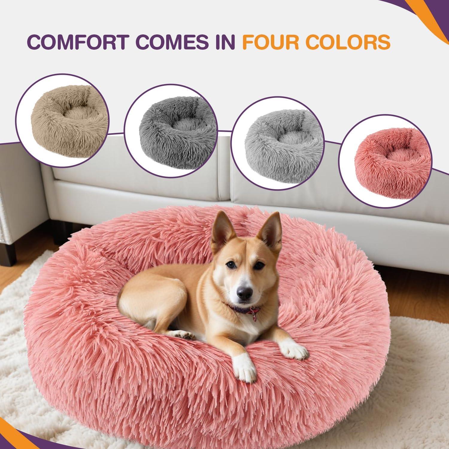 ELYF 50cm Dark Grey Donut Cat Beds for Indoor Cats Clearance, Kitten Bed and Puppy Bed with Anti-Slip Waterproof Bottom, Fluffy Cosy Pet Bedding & Furniture for Small Dog Bed Clearance, Large Cat Bed - Comfort Style