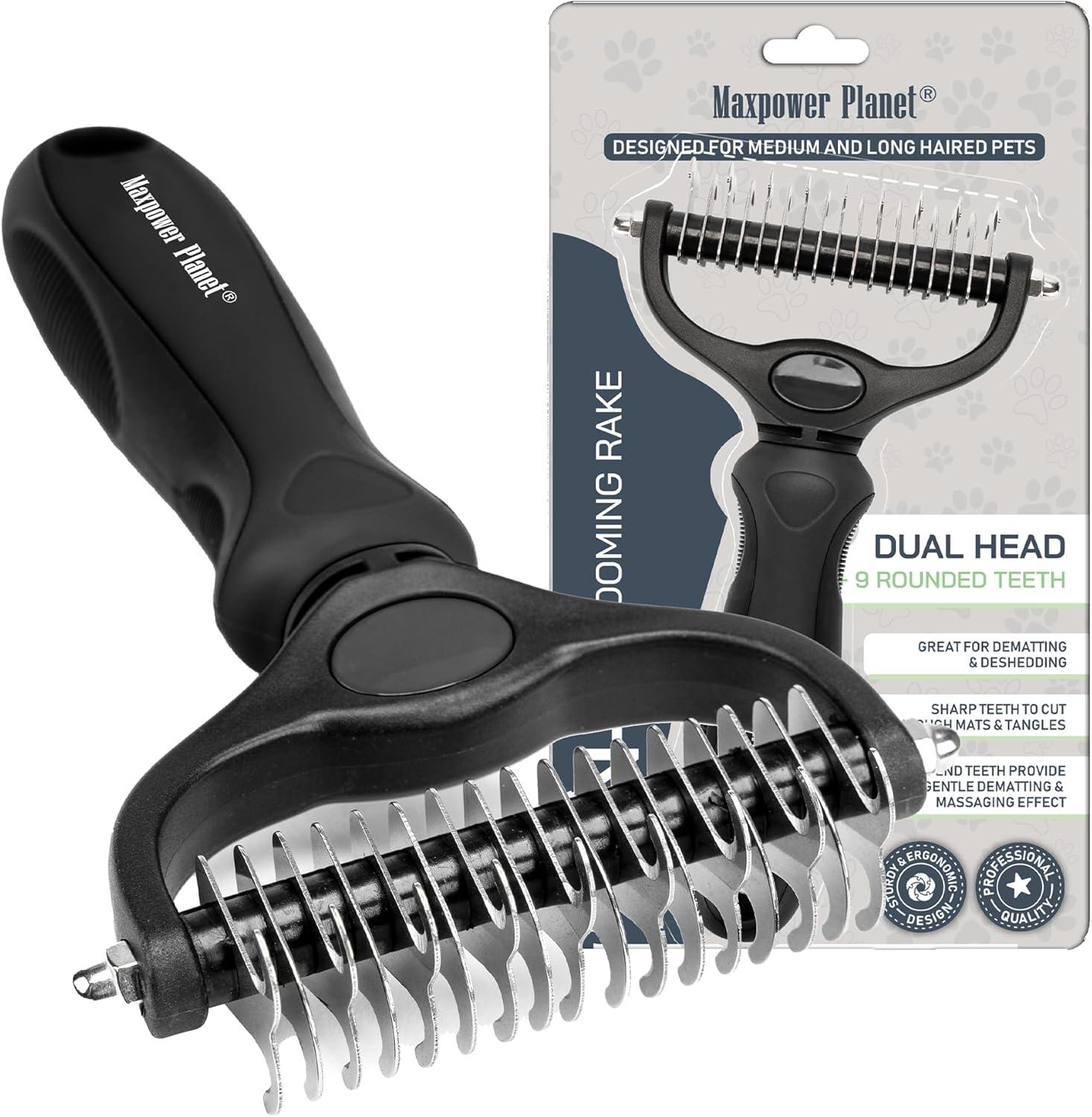 Maxpower Planet Dog Brush - Reduce Shedding by 95% - Double Sided Deshedding Dematting Tool - Undercoat Rake Dog, Cat Brush - Dog Brushes Shedding Hair - Dog Grooming Brush - Cat Grooming Brush, Blue - Comfort Style