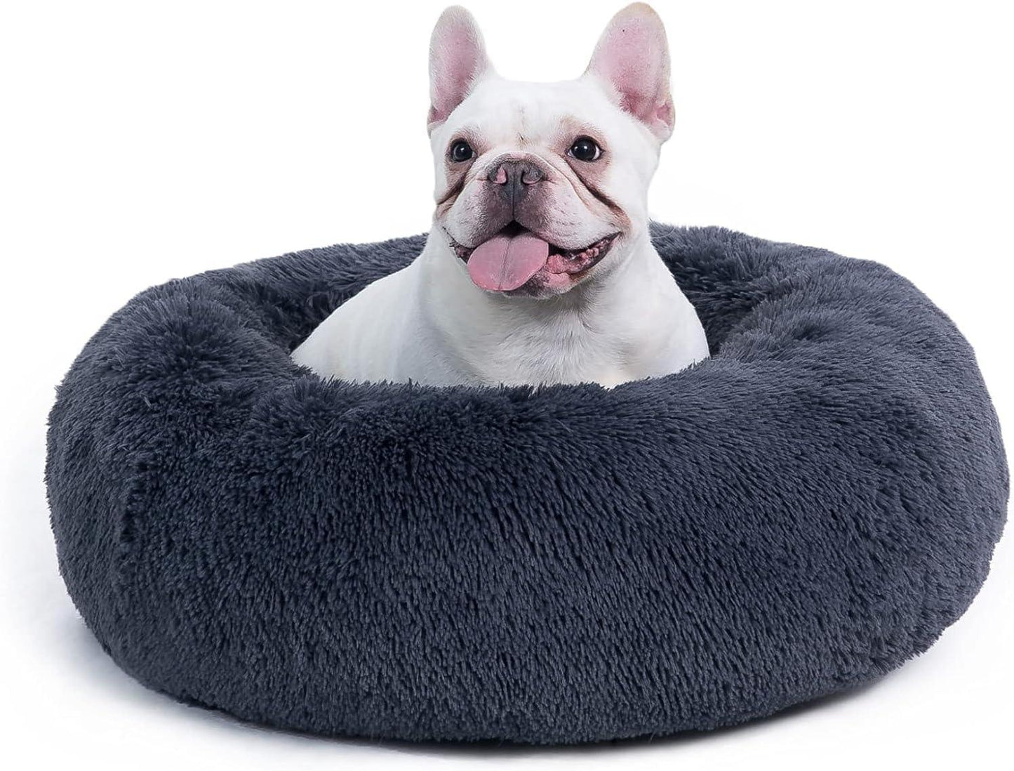 Bedsure Dog Bed Donut Bed - Washable Cat Beds for Indoor Cats Large, Fluffy Calming Kitten Bed for Small Dog and Puppy, Grey, 50x50x16cm - Comfort Style