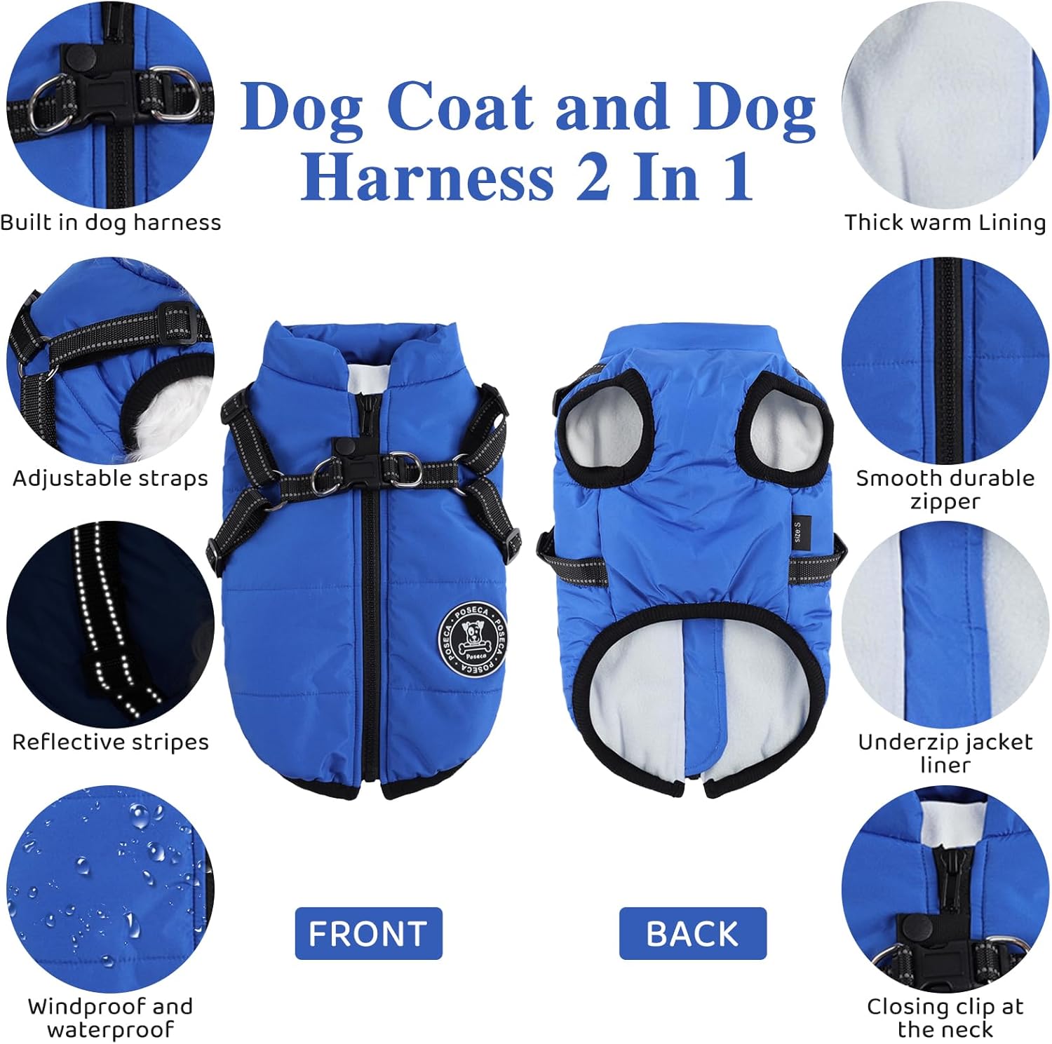 Poseca Dog Clothes for Small Dogs Dog Coat Waterproof Winter Jacket Warm Vest Dog Clothes Dog Coat Warm Winter Dog Jacket with Dog Harness for Small Medium Large Dogs - Comfort Style