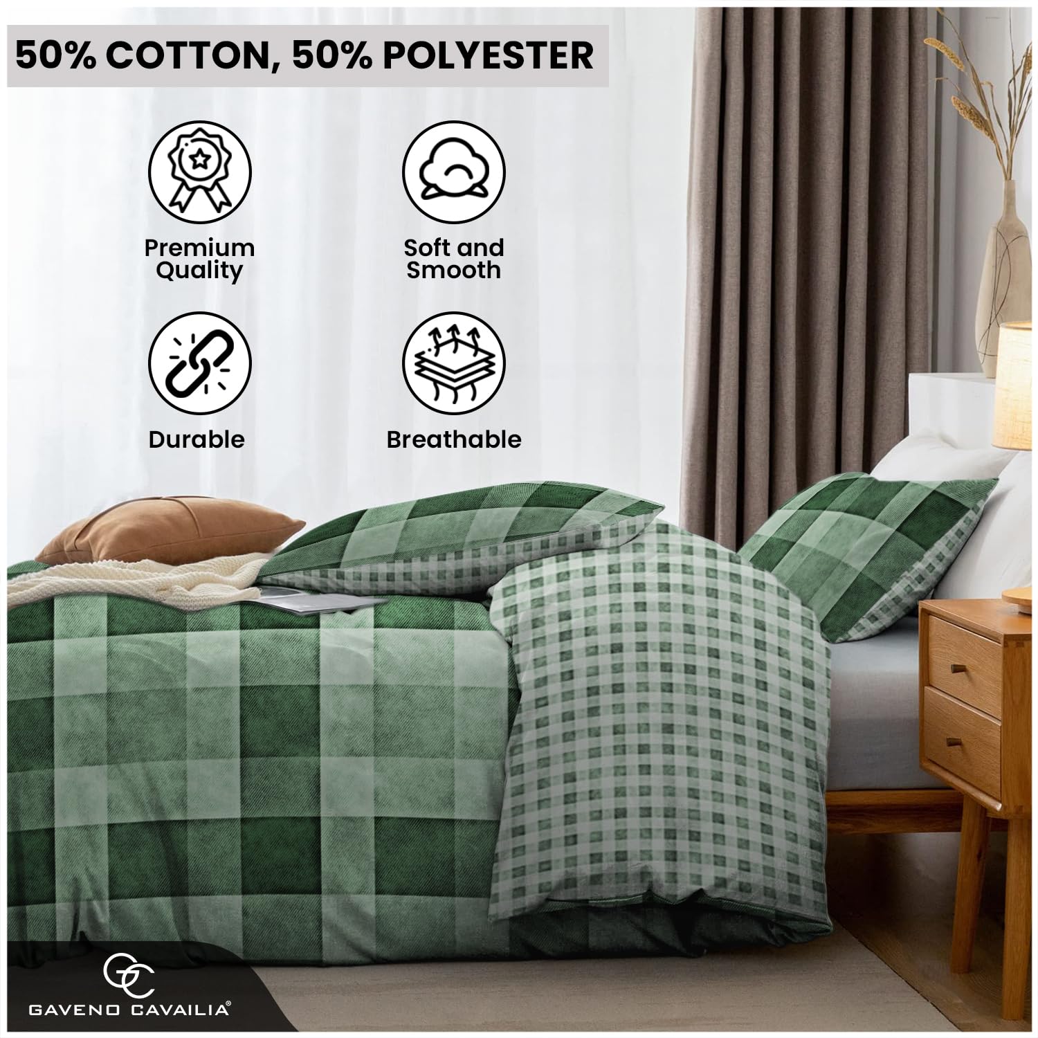 Gaveno Cavailia Luxury DENIM CHECK Bed Set with Duvet Cover and Pillow Cases, Polyester-Cotton - Comfort Style