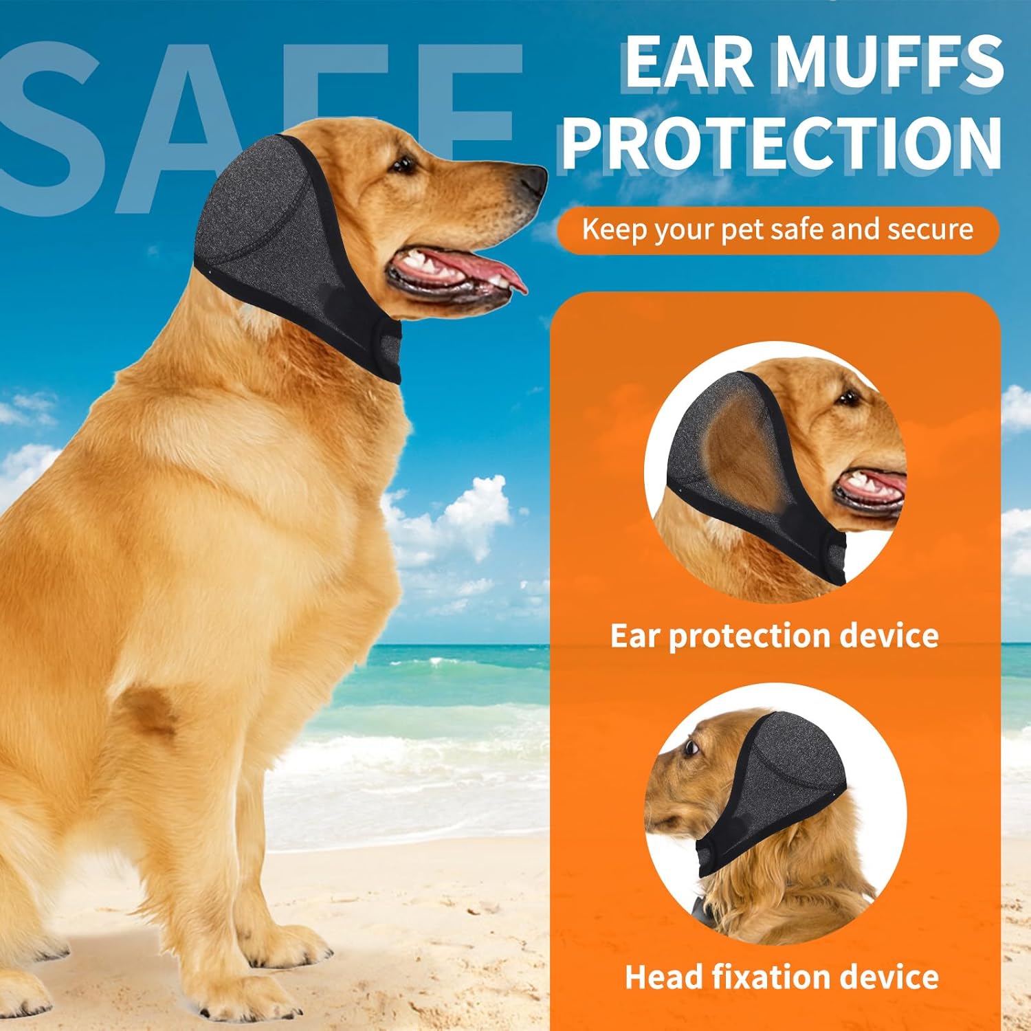 BOXOB Dog Ears Cover, Adjustable Dog Ear Muffs Noise Protection Comfortable Quiet Dogs Calming Hood Ear Head Wrap Cups Shower Cap Pet Supplies for Bath Grooming Thunder Fireworks (S)