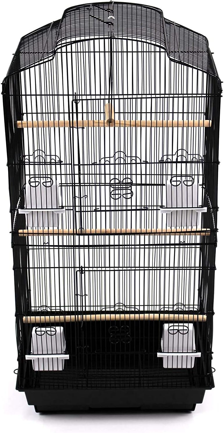 37" Rooftop Metal Large Bird Parrot Cage Carrier For Canary Budgie Cockatiel In Black & White for Mid-Sized Cockatiel Sun Parakeet Green Cheek Conure (Black)