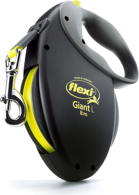 Flexi Giant Neon Tape Black Large 8m Retractable Dog Leash/Lead for dogs up to 50kgs/110lbs - Comfort Style