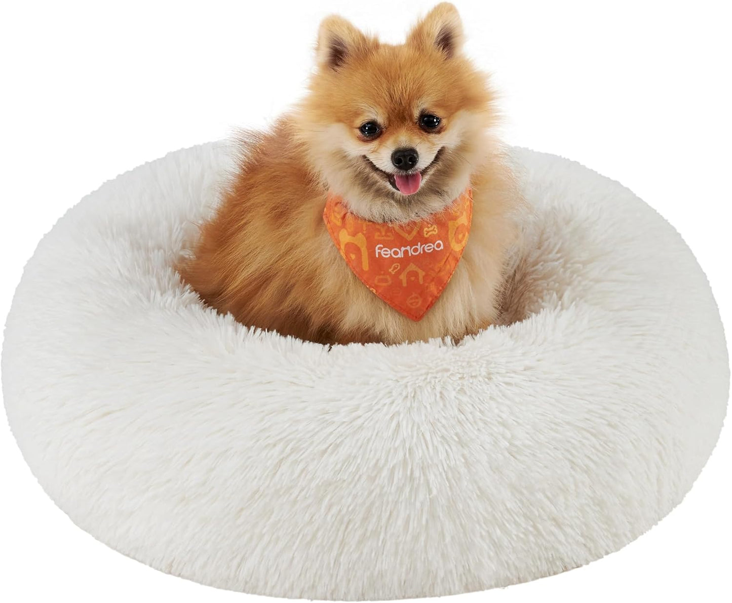 Feandrea Dog Bed, Donut Cat Bed, Fluffy Calming Pet Bed with Removable, Washable Cover, Soft Long Plush, 50 cm, Grey - Comfort Style