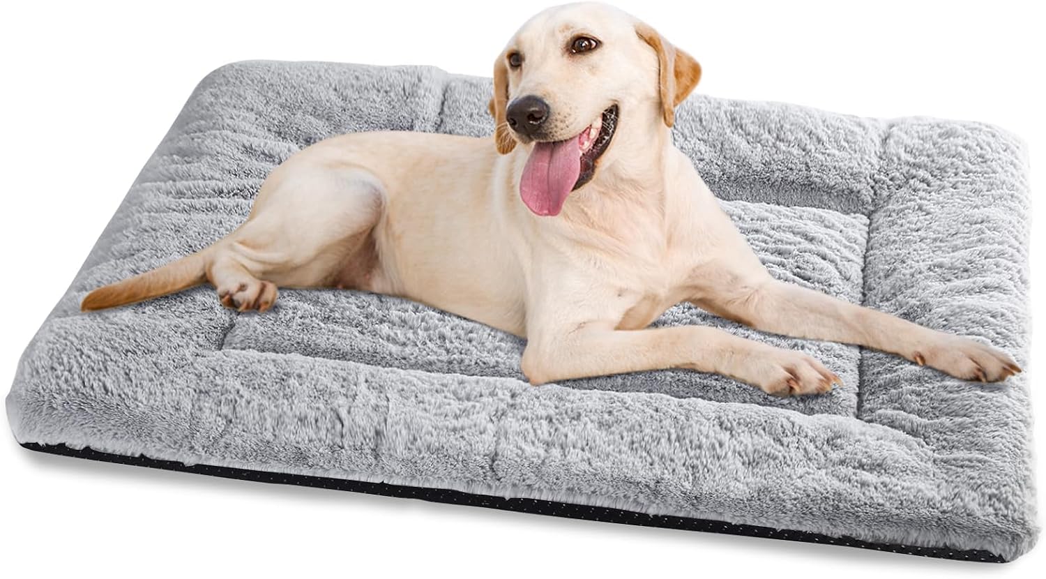 Baodan Washable Dog Bed for Medium Large Dogs Cats, Soft Dog Crate Mattress Mat, Fluffy Comfortable Pet Beds Pad Cushion- XL 106x71 cm, Grey