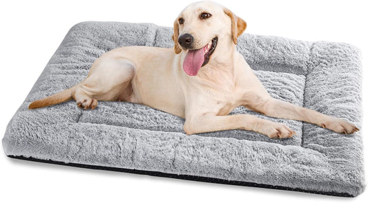 Baodan Washable Dog Bed for Medium Large Dogs Cats, Soft Dog Crate Mattress Mat, Fluffy Comfortable Pet Beds Pad Cushion- XL 106x71 cm, Grey