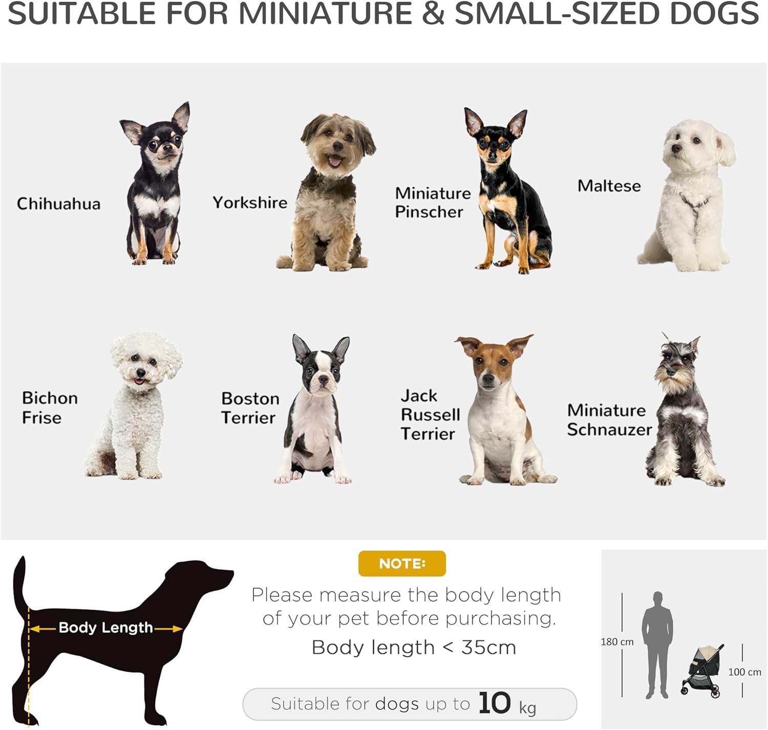 PawHut Dog Pram with Rain Cover Pet Stroller, Foldable Dog Pushchair for Small and Miniature Dogs, Cats - Khaki