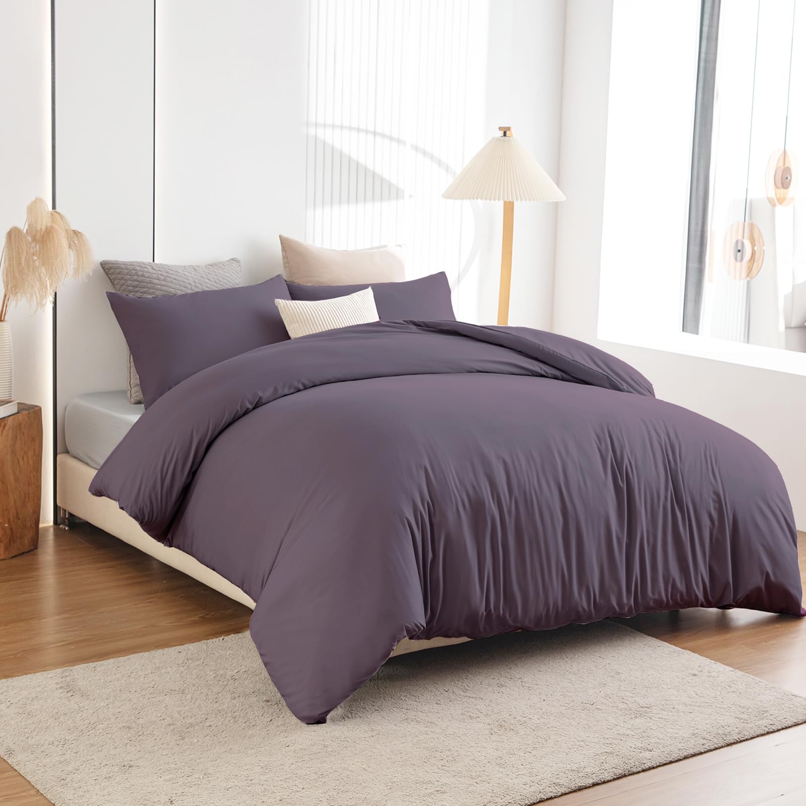 Soifox Duvet Cover Set - Bedding Set Bed with Zipper Closure, Soft Microfiber Duvet Cover with 2 Pillowcases - Comfort Style